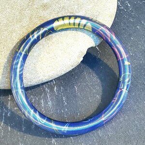 Printed Design Stretch Stainless Steel Coil Blue Multicolor Bangle Bracelet #2